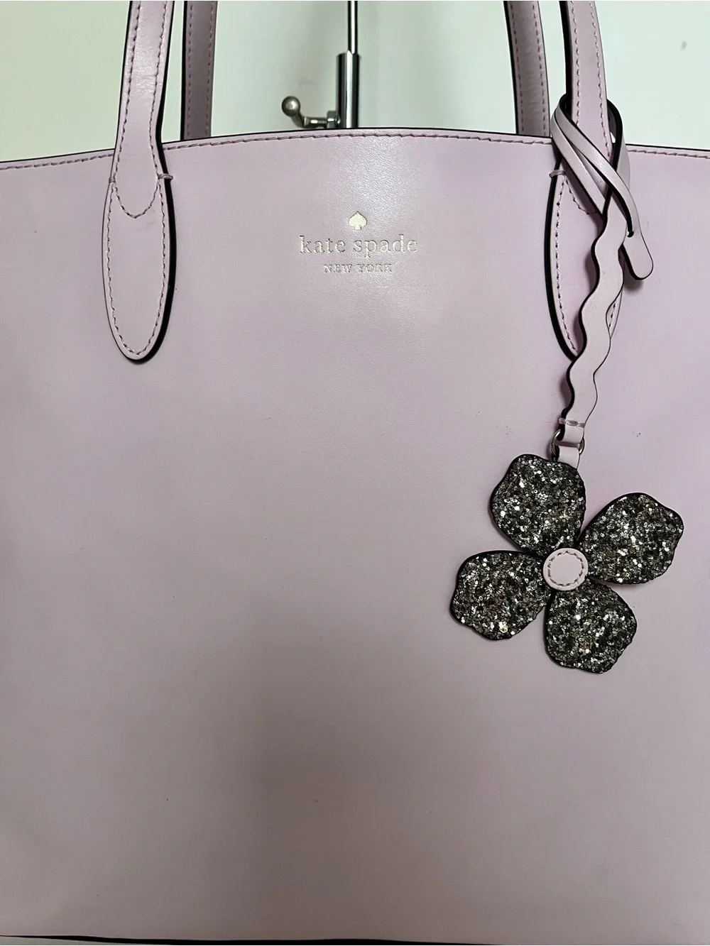 Kate Spade Kerri Medium Blossom lavender pink Tote with Rhinestone flower charm